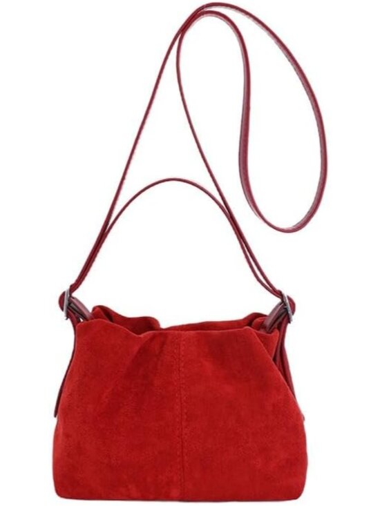 Handbags - Women Vintage Suede Handbag Small Tote Bag Drawstring Bucket Bag Faux Suede Cros